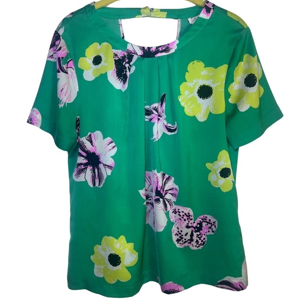 J Crew  Printed Cutaway Top Retro Punk Floral size S Green Boho Cut Out Back
